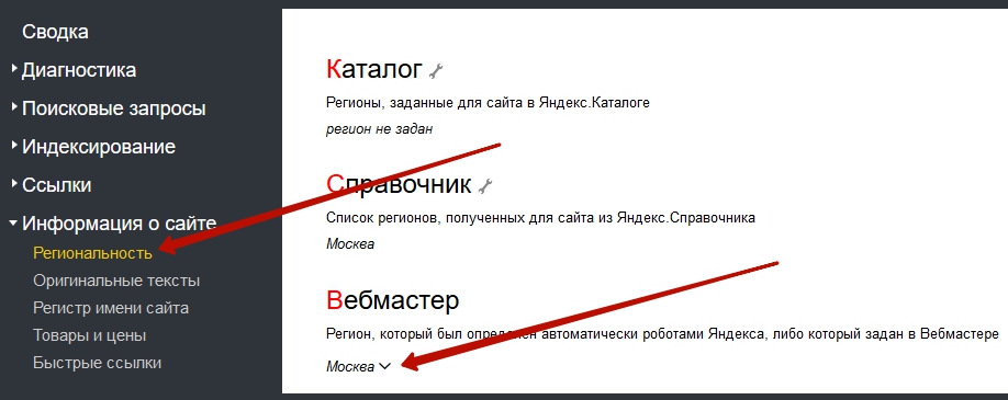 региональность в яндекс вебмастере