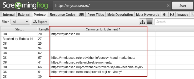 массовая проверка canonical