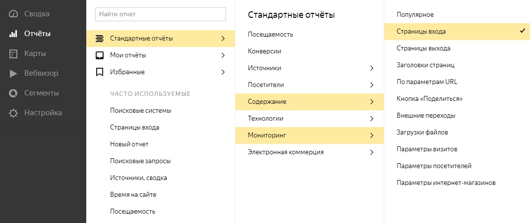 метрика страницы входа