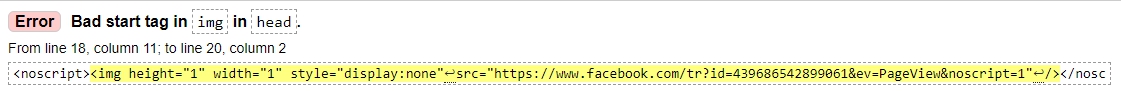 Error Bad start tag in img in head