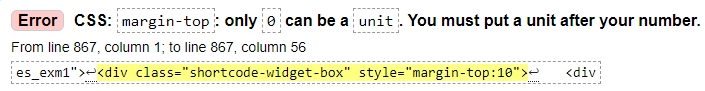 Error CSS margin-top only 0 can be a unit You must put a unit after your number