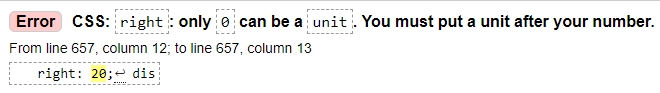 Error CSS right only 0 can be a unit You must put a unit after your number