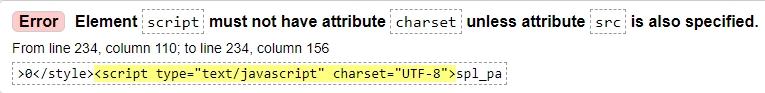Error Element script must not have attribute charset unless attribute src is also specified