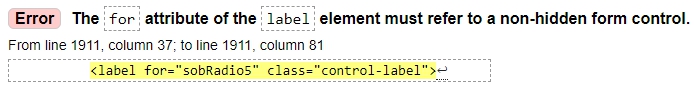Error The for attribute of the label element must refer to a non-hidden form control