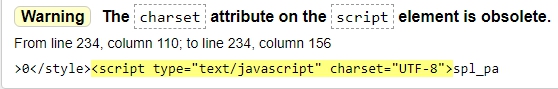 Warning The charset attribute on the script element is obsolete