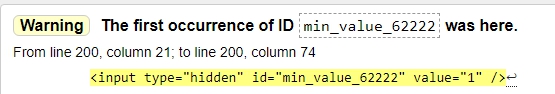 Warning The first occurrence of ID min_value_62222 was here