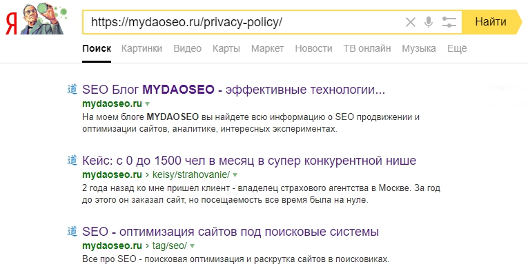 страницы нет в поиске