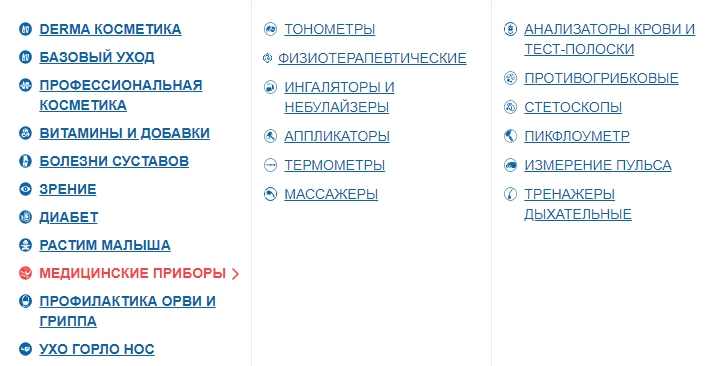 структура сайта аптека